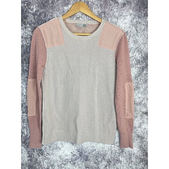 Kut from the Kloth Wool Lorissa Colorblock Knit Sweater Mauve Blush Pink Small - Picture 2 of 12